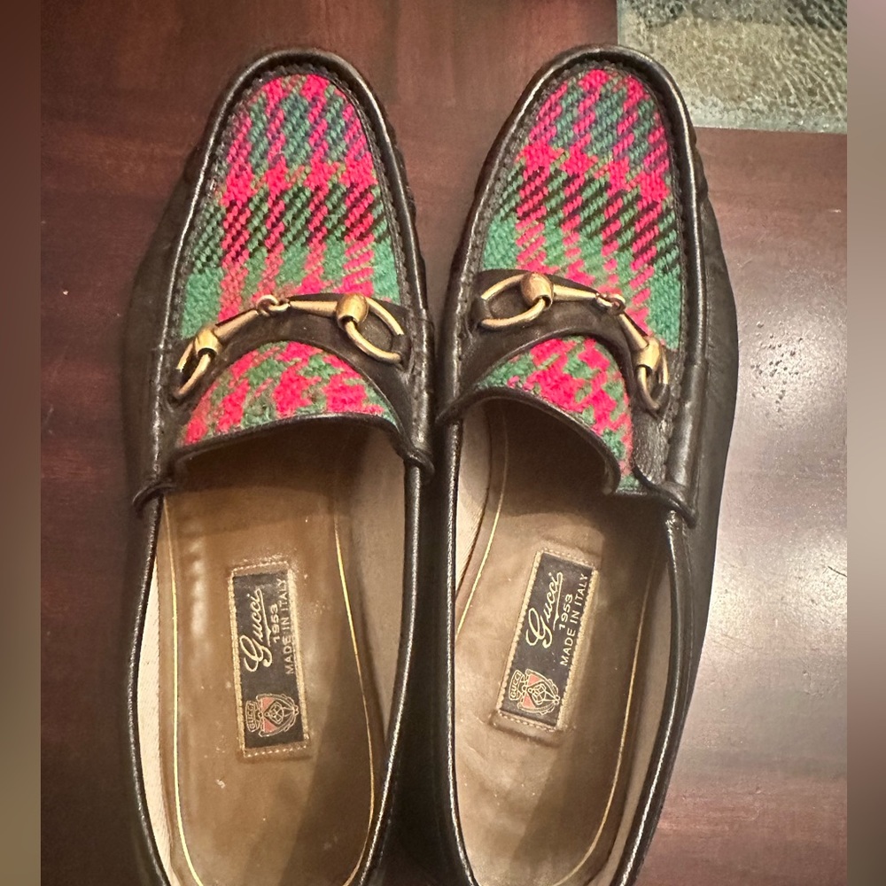 Gucci Men's Loafers red and green tweed  10.5